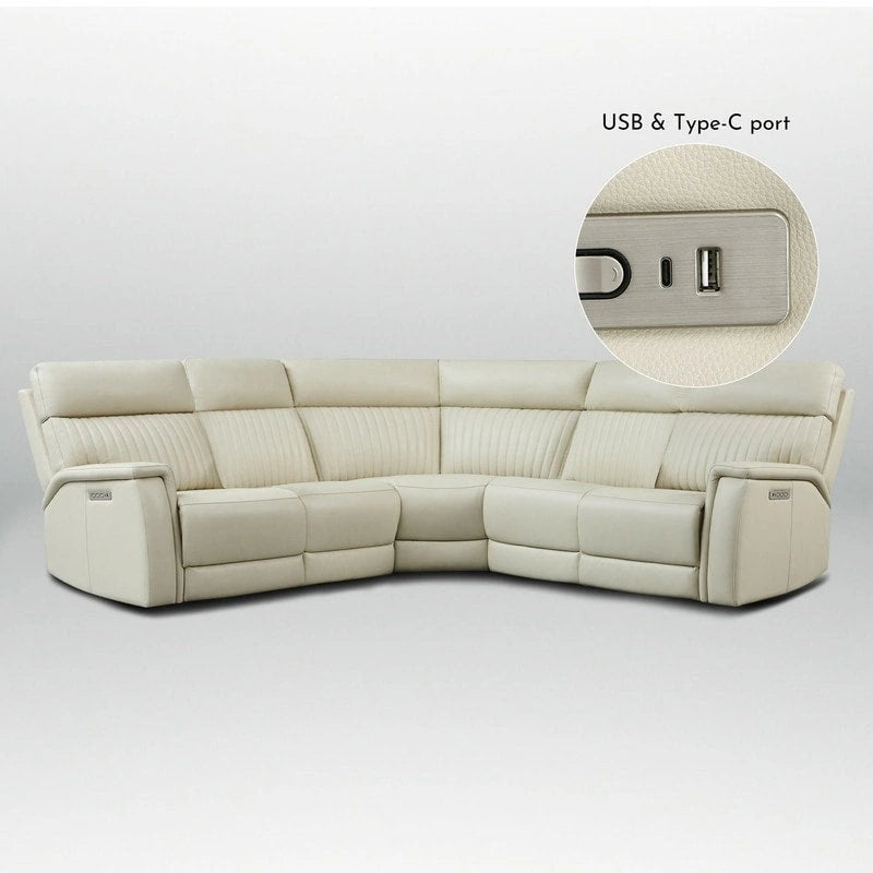 Cole 105 W Genuine Leather Power Reclining sectional sofa with USB&USB-C Port,power armlesschair