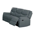 Ammy Manual Recliner Sofa, Pillow Arms, 75in Wood, Gray Faux Burlap