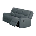 Ammy Manual Recliner Sofa, Pillow Arms, 75in Wood, Gray Faux Burlap