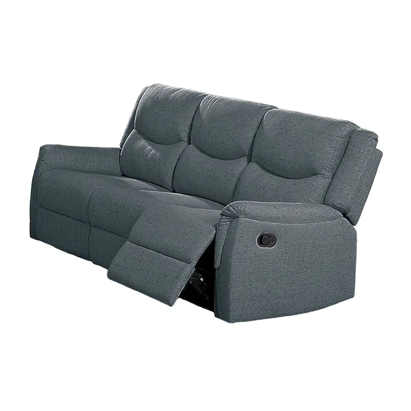 Ammy Manual Recliner Sofa, Pillow Arms, 75in Wood, Gray Faux Burlap