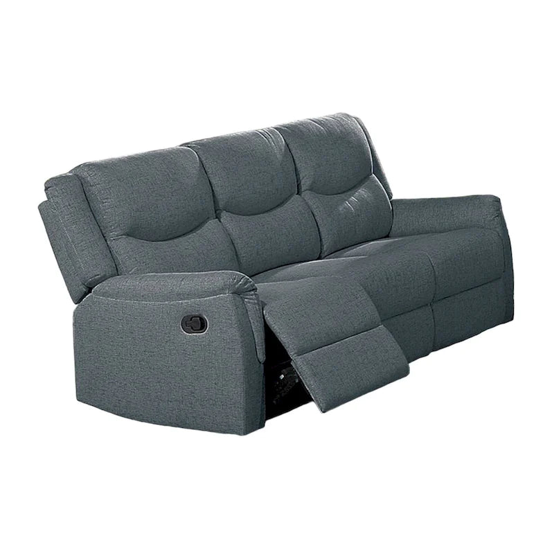 Ammy Manual Recliner Sofa, Pillow Arms, 75in Wood, Gray Faux Burlap