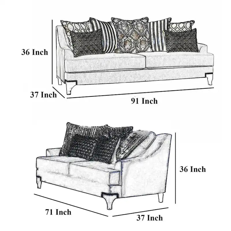 Eton 2pc Sofa Loveseat Set, 12 Pillows, Cabriole, Navy Blue Chenille