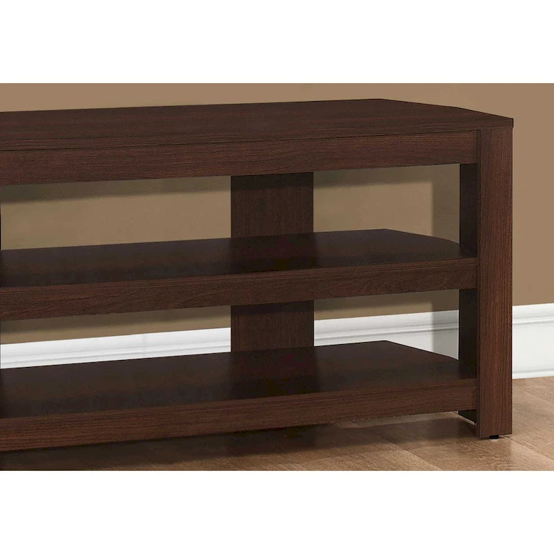 42 Inch Dark Brown Wood TV Stand with Open Shelves for 55 Inch TV Media Console for Living Room - 19.75H x 15.5W x 42L