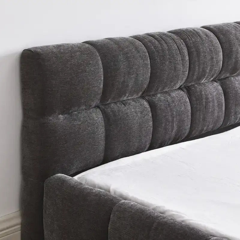 Chenille Upholstered Bed Grounded Platform Bed with Headboard