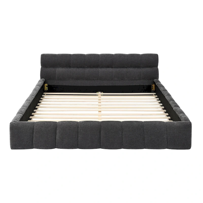 Chenille Upholstered Bed Grounded Platform Bed with Headboard