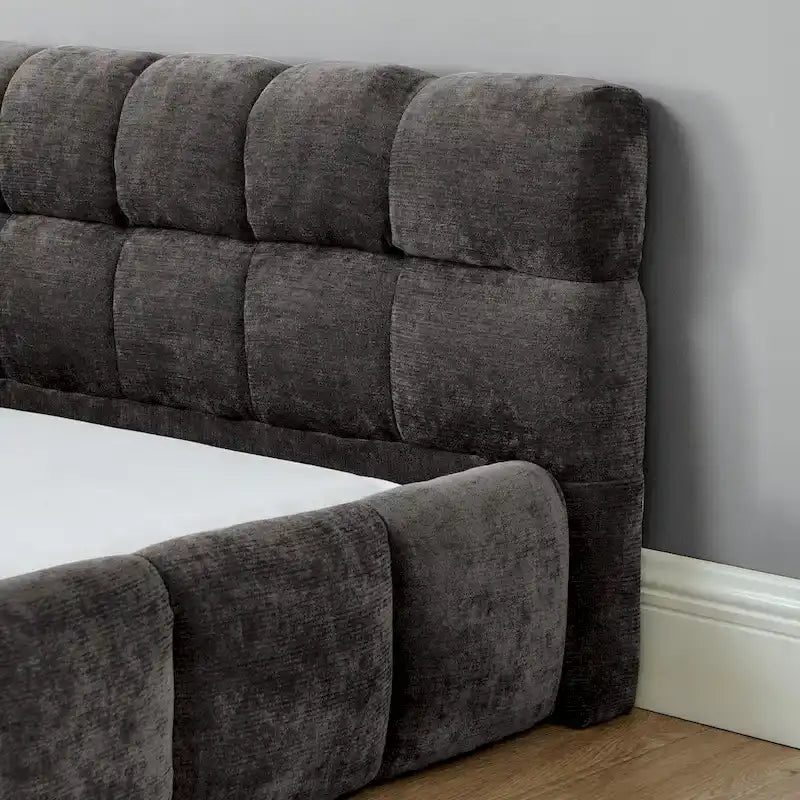 Chenille Upholstered Bed Grounded Platform Bed with Headboard