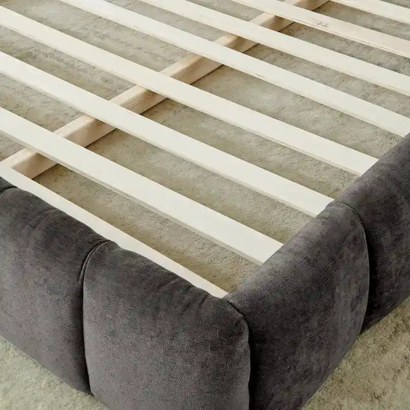Chenille Upholstered Bed Grounded Platform Bed with Headboard