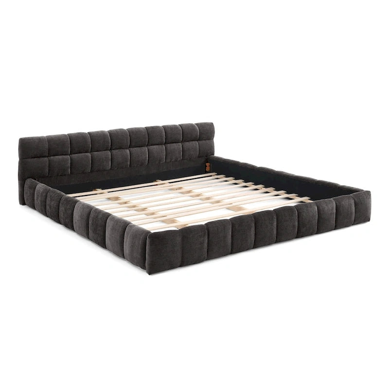 Chenille Upholstered Bed Grounded Platform Bed with Headboard