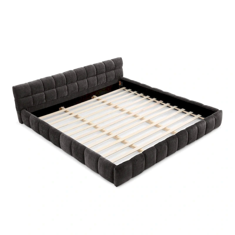 Chenille Upholstered Bed Grounded Platform Bed with Headboard