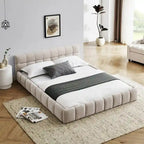 Chenille Upholstered Bed Grounded Platform Bed with Headboard