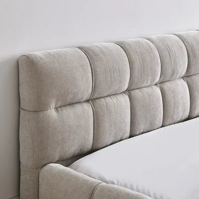 Chenille Upholstered Bed Grounded Platform Bed with Headboard