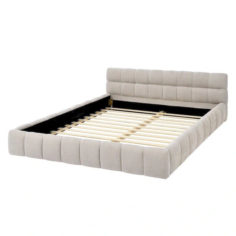 Chenille Upholstered Bed Grounded Platform Bed with Headboard