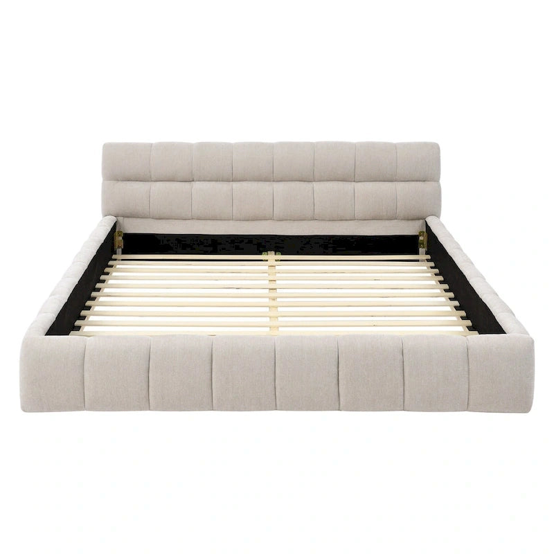 Chenille Upholstered Bed Grounded Platform Bed with Headboard