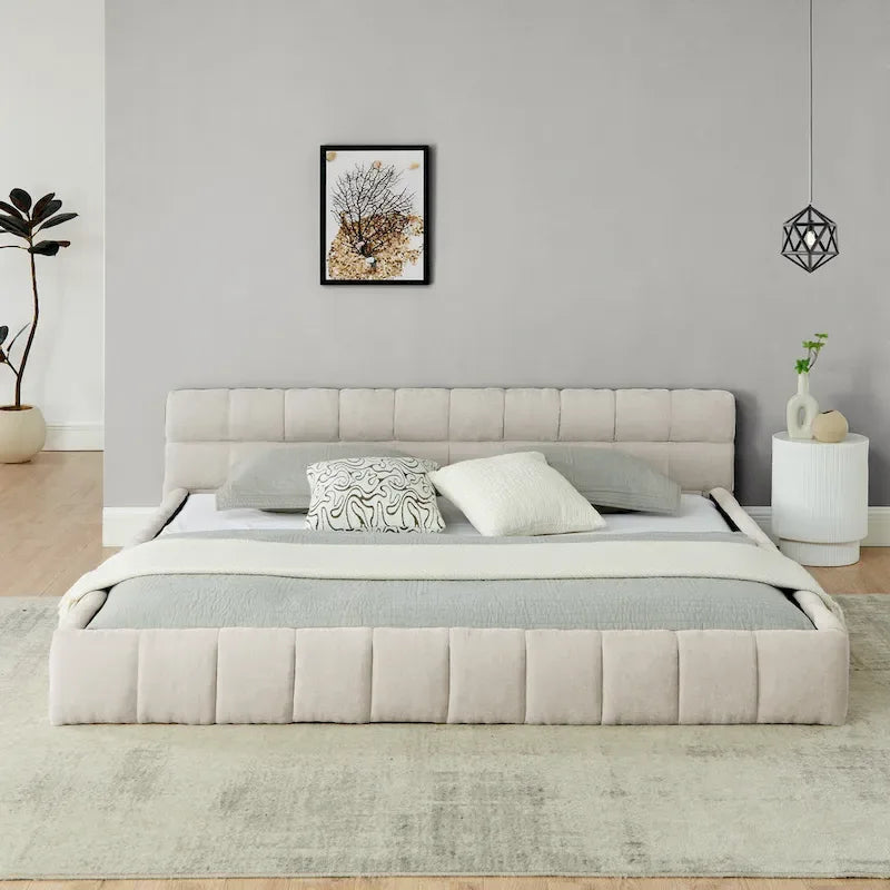 Chenille Upholstered Bed Grounded Platform Bed with Headboard