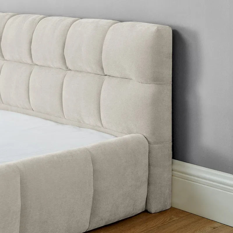 Chenille Upholstered Bed Grounded Platform Bed with Headboard
