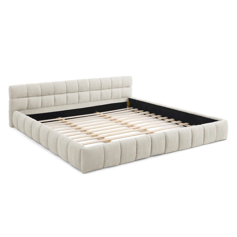Chenille Upholstered Bed Grounded Platform Bed with Headboard