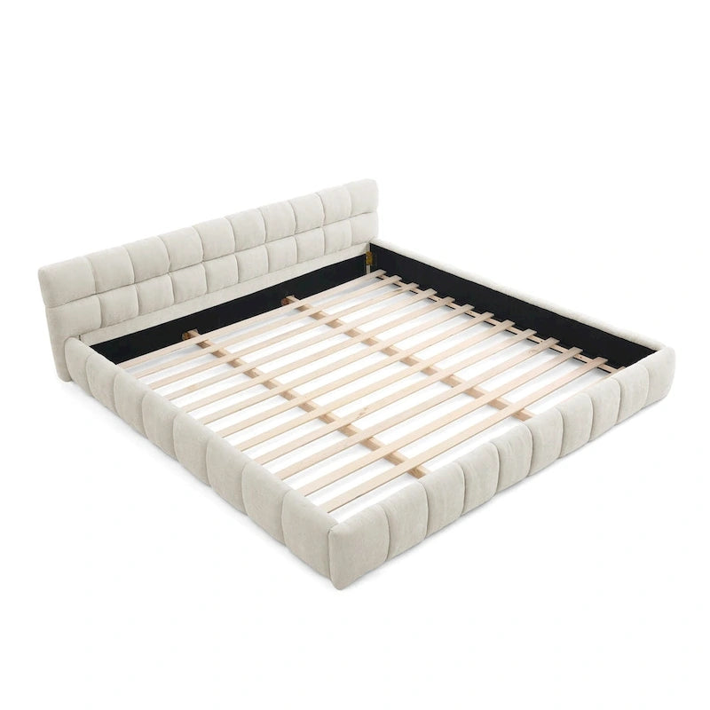 Chenille Upholstered Bed Grounded Platform Bed with Headboard