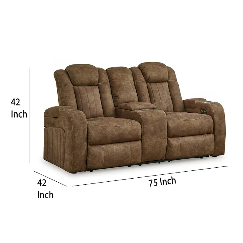 Zane Power Recliner Loveseat, Adjustable Headrest, Gray Faux Nubuck Suede