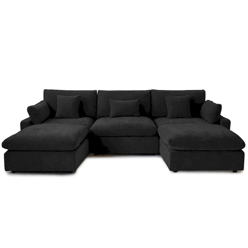 Classic Modern Linen Sectional Modular Sofa 3-Seater with 2 Ottomans, U-shaped Down Filled Cloud Couch with Cushions