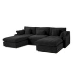 Classic Modern Linen Sectional Modular Sofa 3-Seater with 2 Ottomans, U-shaped Down Filled Cloud Couch with Cushions