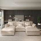 Classic Modern Linen Sectional Modular Sofa 3-Seater with 2 Ottomans, U-shaped Down Filled Cloud Couch with Cushions