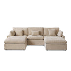 Classic Modern Linen Sectional Modular Sofa 3-Seater with 2 Ottomans, U-shaped Down Filled Cloud Couch with Cushions