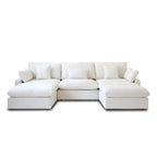 Classic Modern Linen Sectional Modular Sofa 3-Seater with 2 Ottomans, U-shaped Down Filled Cloud Couch with Cushions