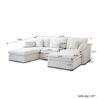 Classic Modern Linen Sectional Modular Sofa 3-Seater with 2 Ottomans, U-shaped Down Filled Cloud Couch with Cushions