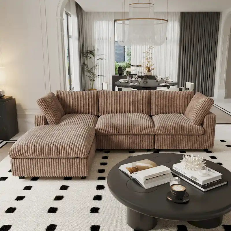Oversized Deep Plush Cloud Sofa Couch, Modular Sectional Sofa with Ottoman