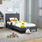 Gymax Twin Upholstered Platform Bed Mattress Foundation Button Tufted
