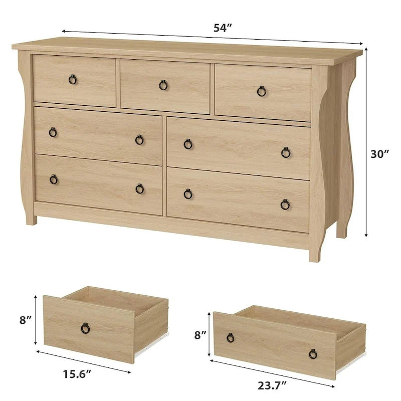 Natural 7-Drawer Dresser for Living Room, Bedroom, Entryway