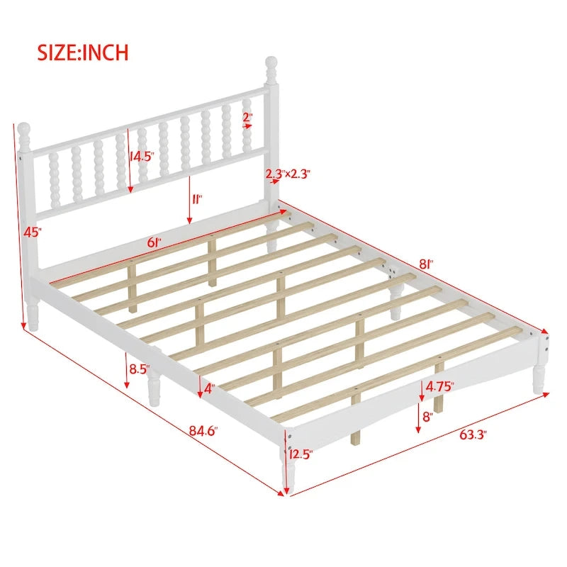 Retro Style Wood Platform Bed with Gourd Shaped Headboard,Queen Size