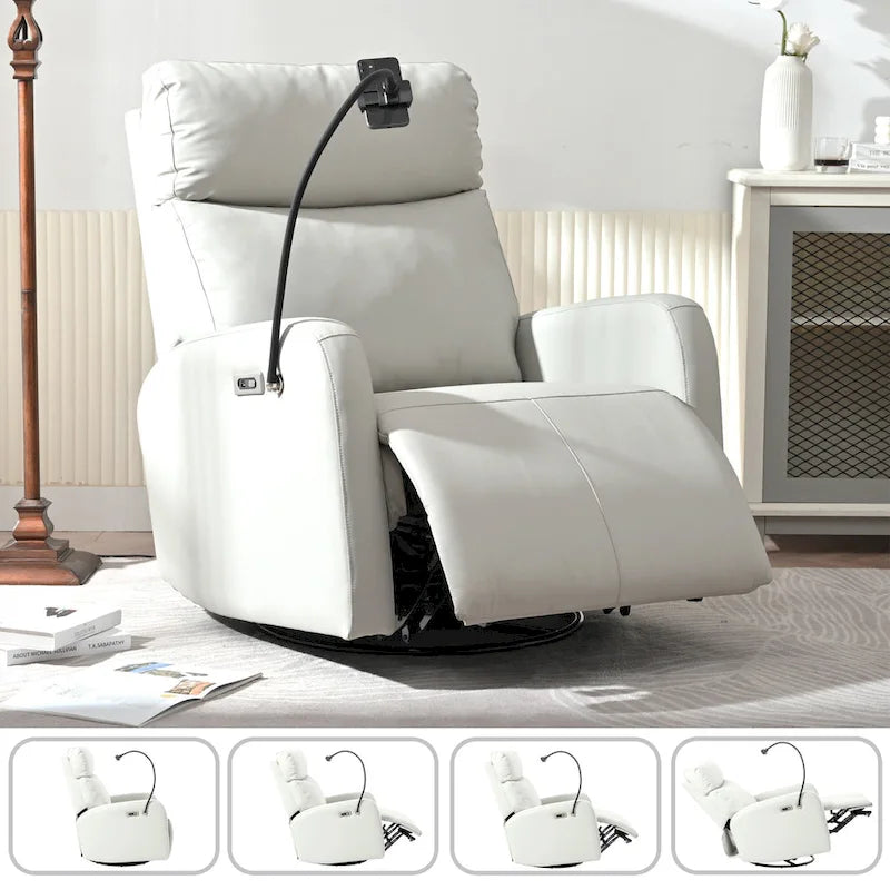 270 Degree Power Swivel Rocker Recliner Chair with USB Ports,Electric Glider Reclining Sofa,Leather Home Theater Seating