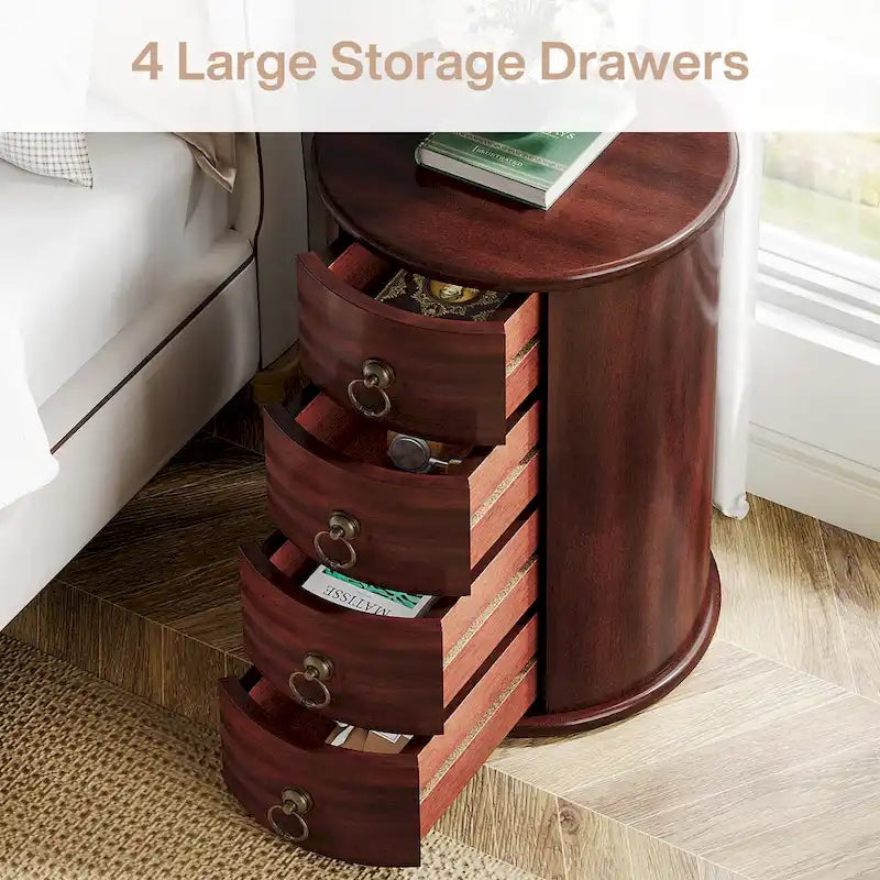 Solid Wood Bedside Table, Nightstand with 4 Drawers