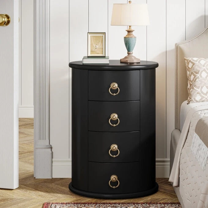 Solid Wood Bedside Table, Nightstand with 4 Drawers