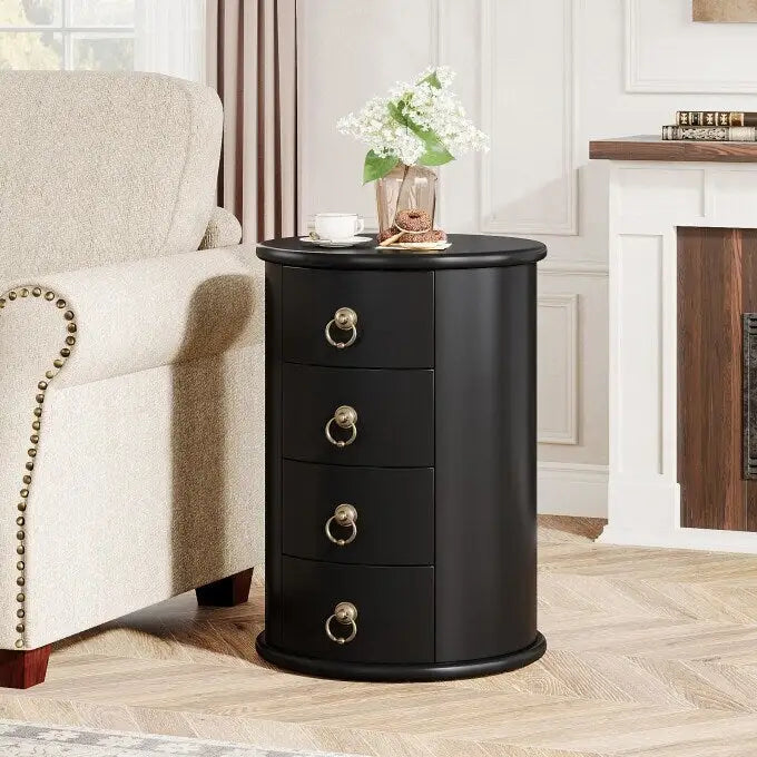 Solid Wood Bedside Table, Nightstand with 4 Drawers