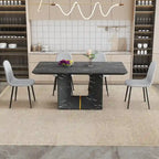 5 Piece Dining Room Set Kitchen Table Set with Square O-Shaped Legs, 4 Upholstered Dining Chairs for 4 People