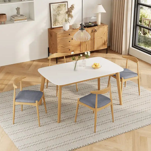 5 Piece Dining Set Wood Kitchen Set with Rectangular Dining Table and 4 Upholstered Chairs for Home Apartment