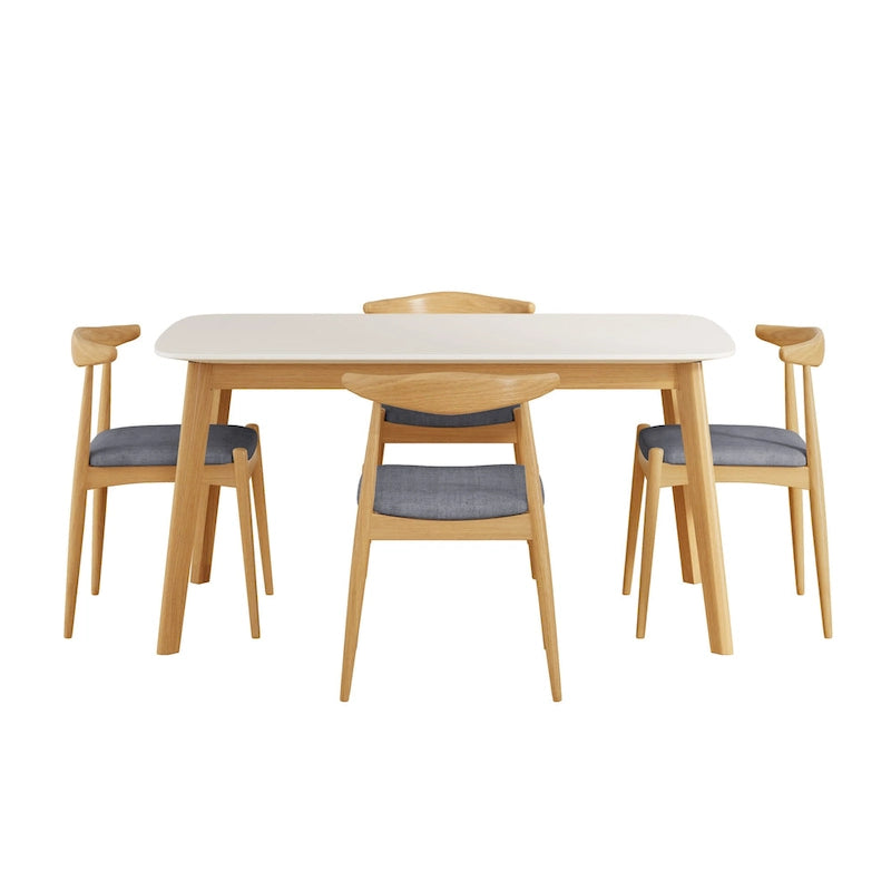 5 Piece Dining Set Wood Kitchen Set with Rectangular Dining Table and 4 Upholstered Chairs for Home Apartment