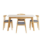 5 Piece Dining Set Wood Kitchen Set with Rectangular Dining Table and 4 Upholstered Chairs for Home Apartment
