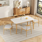 5 Piece Dining Set Wood Kitchen Set with Rectangular Dining Table and 4 Upholstered Chairs for Home Apartment