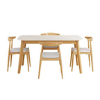 5 Piece Dining Set Wood Kitchen Set with Rectangular Dining Table and 4 Upholstered Chairs for Home Apartment