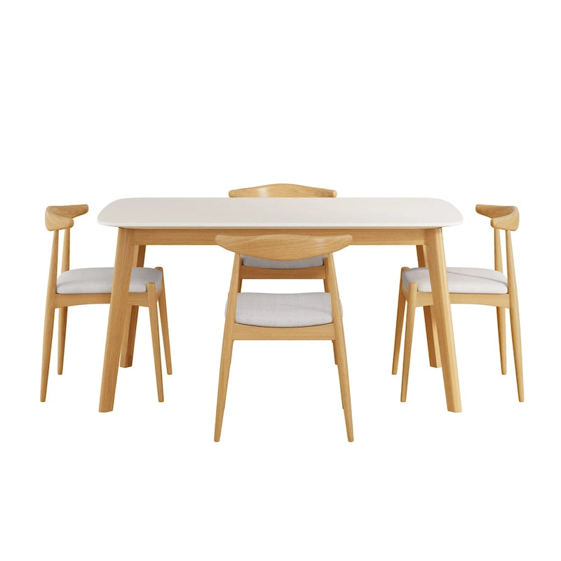 5 Piece Dining Set Wood Kitchen Set with Rectangular Dining Table and 4 Upholstered Chairs for Home Apartment