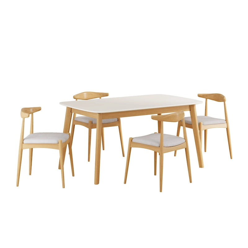 5 Piece Dining Set Wood Kitchen Set with Rectangular Dining Table and 4 Upholstered Chairs for Home Apartment