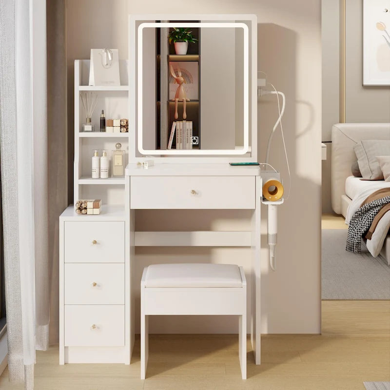 29.2 Small Size Left Bedside Cabinet Vanity Table + Cushioned Stool