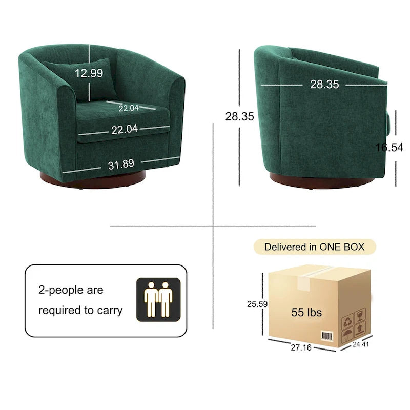 Chenille Swivel Accent Chair with 360 Rotation and Wood Base