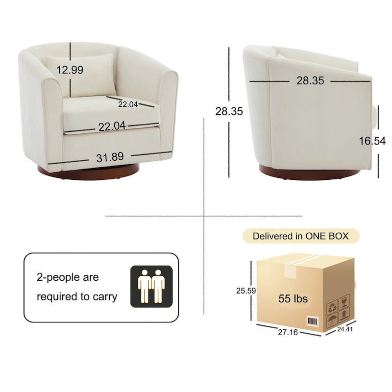 Chenille Swivel Accent Chair with 360 Rotation and Wood Base