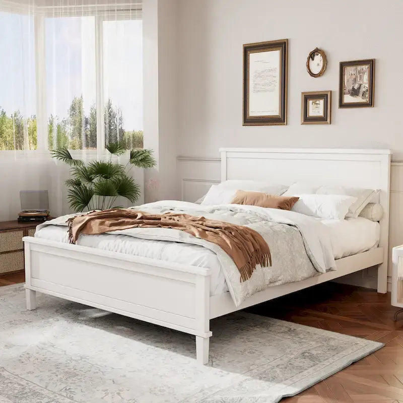 Wood Platform Bed Frame with Headboard, Wooden Panel Bed with Wood Slat Support and Under Bed Storage, No Box Spring Needed