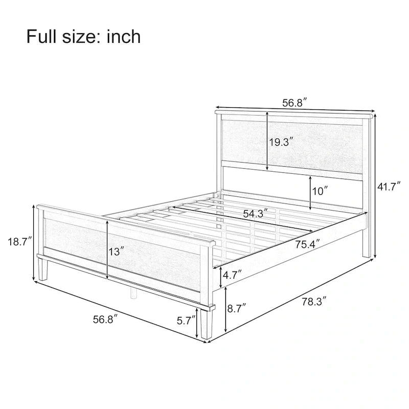 Wood Platform Bed Frame with Headboard, Wooden Panel Bed with Wood Slat Support and Under Bed Storage, No Box Spring Needed