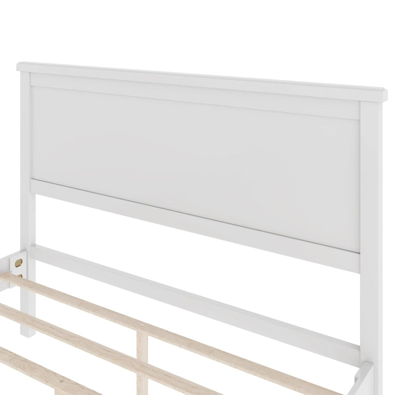 Wood Platform Bed Frame with Headboard, Wooden Panel Bed with Wood Slat Support and Under Bed Storage, No Box Spring Needed